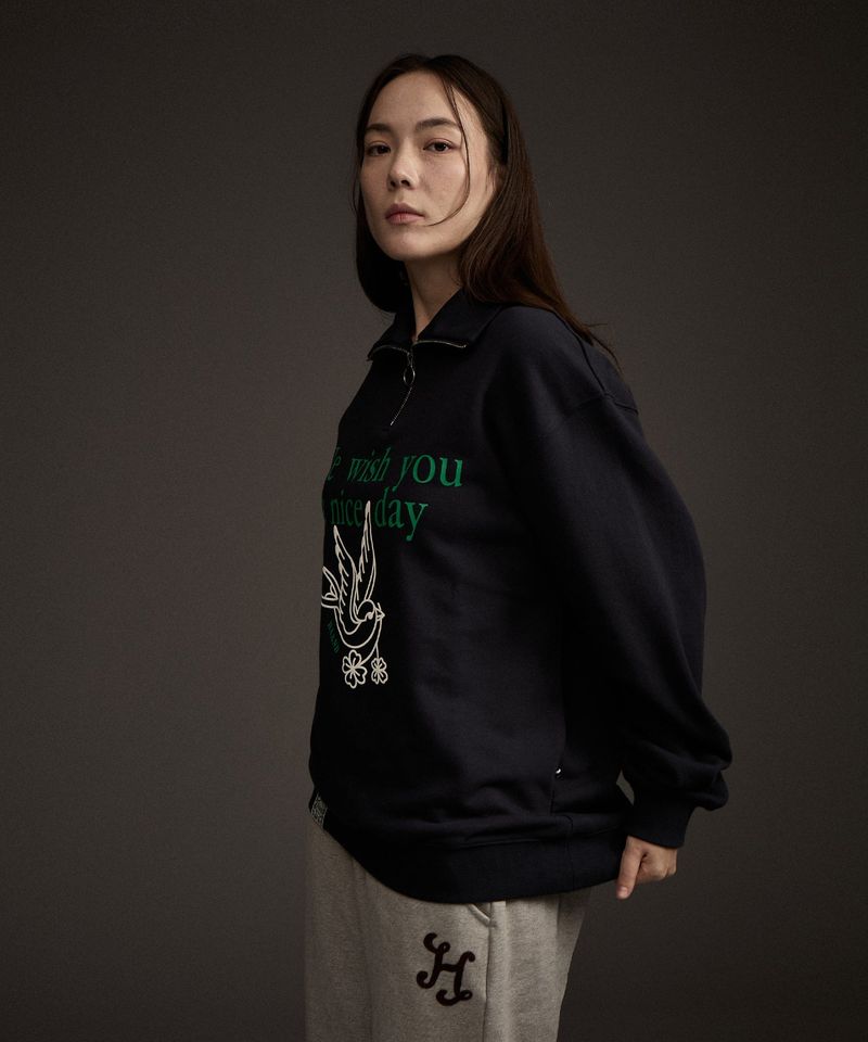 W BLUEBIRD HALF ZIP-UP SWEATSHIRT NAVY