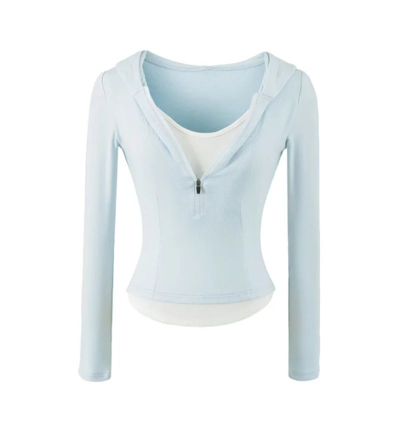 Martine Layered Half-Zip Hoodie Top