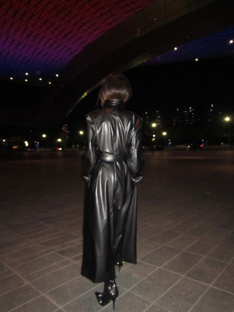 Double leather long coat