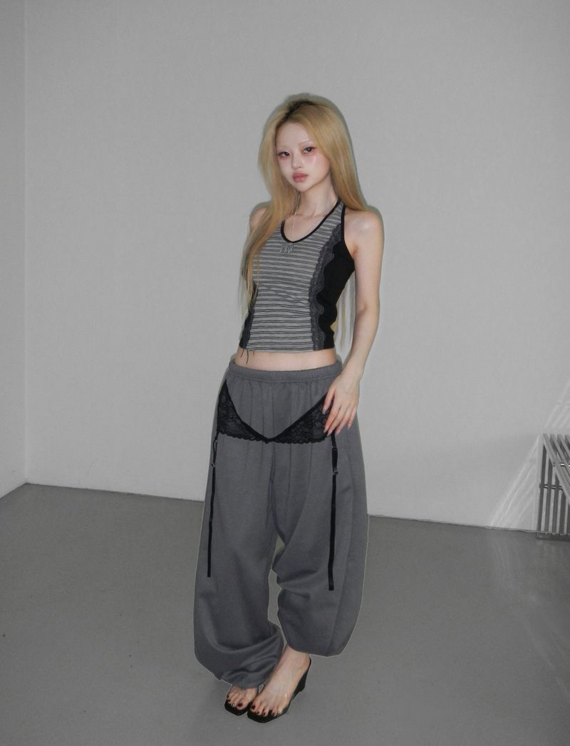 blin corsage stripe halter top