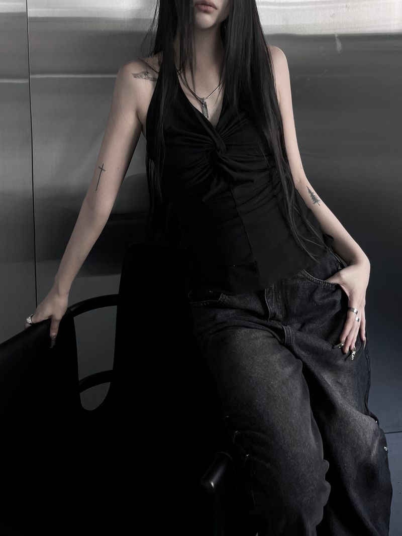 owl halter neck twist sleeveless (2color)