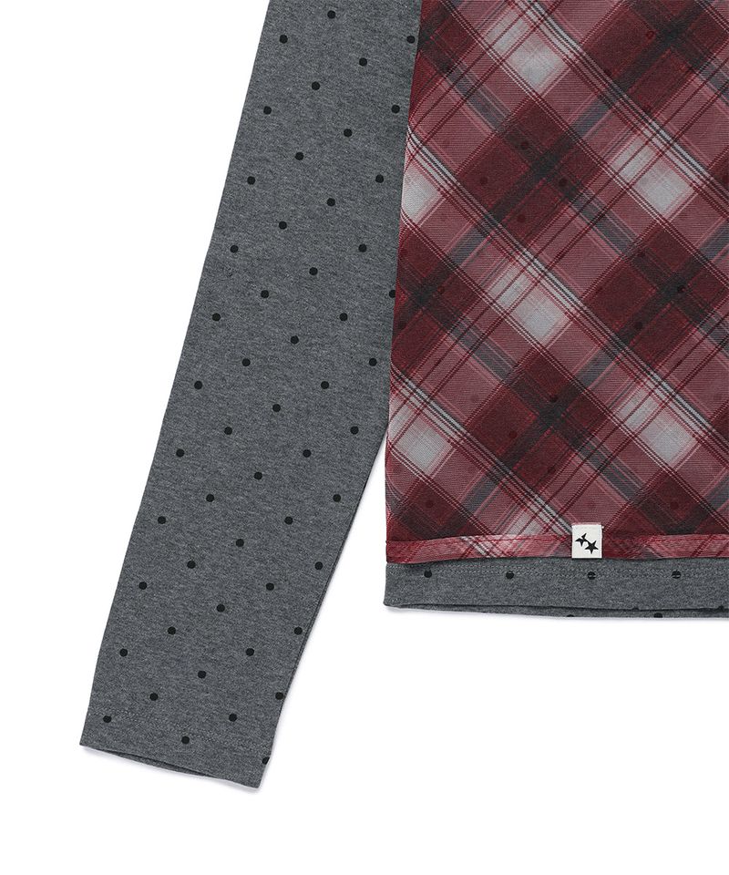SHEER CHECK LAYERED LS TEE BURGUNDY(CV2GFFT557A)