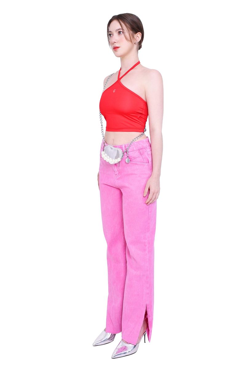 2-way halter span crop sleeveless top (red)