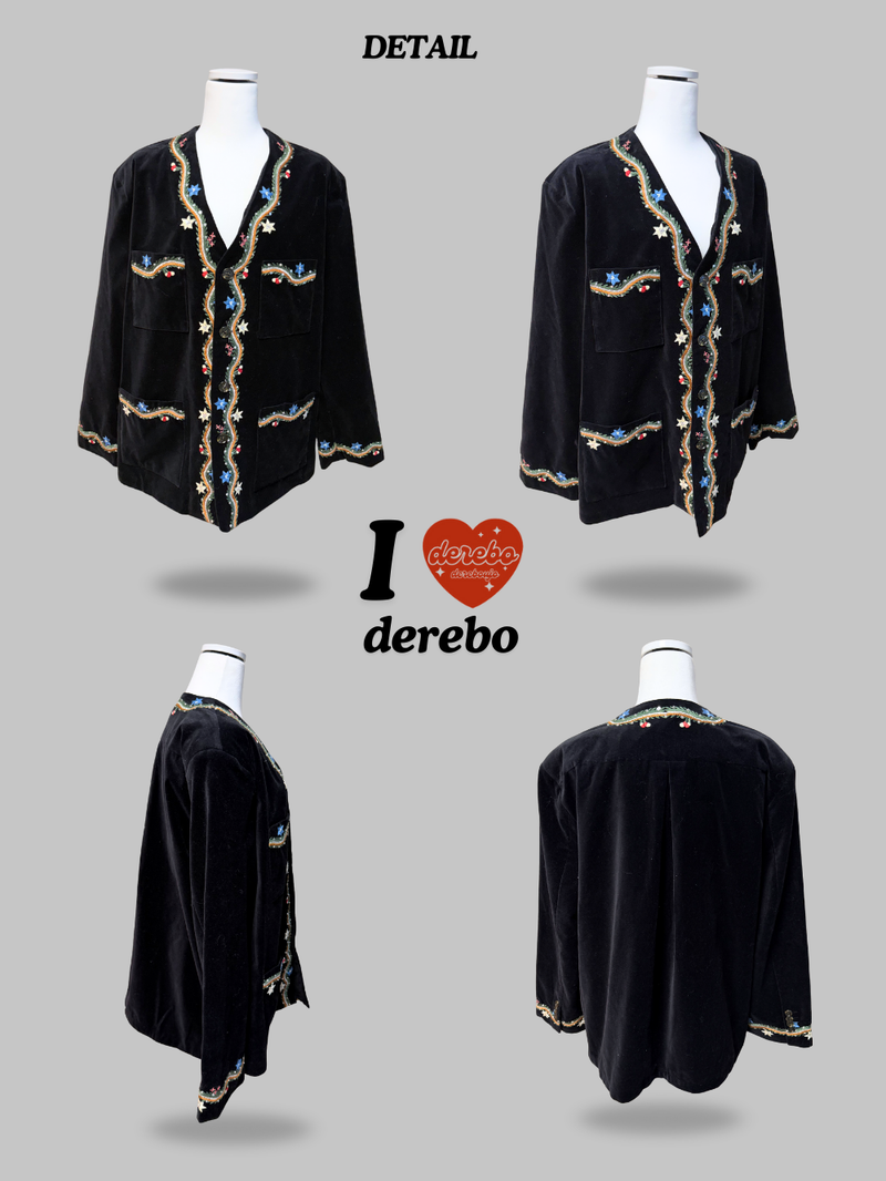 French velvet embroidered no collar jacket