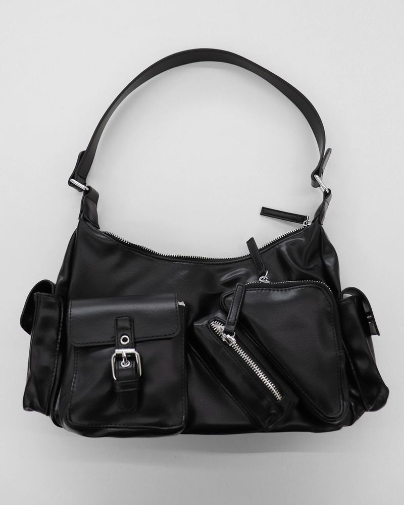 Lanyoo diagonal zipper pocket leather shoulder bag