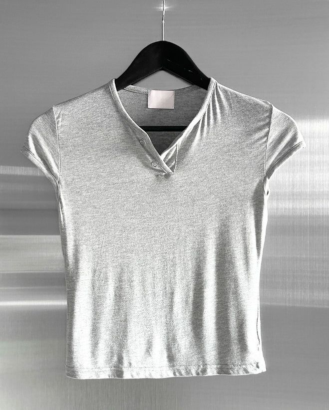 Lien Eyelet Henley Neck Open Crop Top