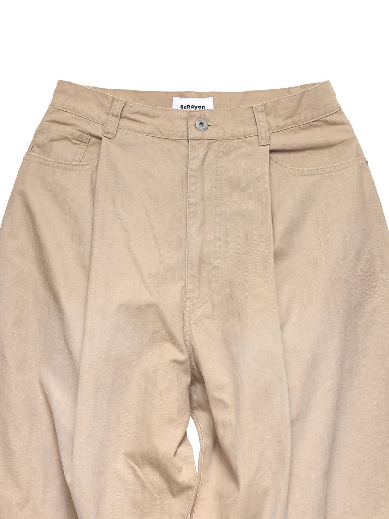 6CRAYON Khaki Classic Herringbone Washed Wide-Leg Trousers