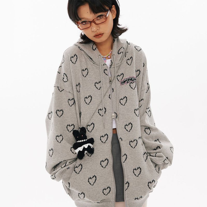 wonder visitor（ワンダービジター）の「BN Heart Pattern Hood zip-up [2Color]（Tops）」