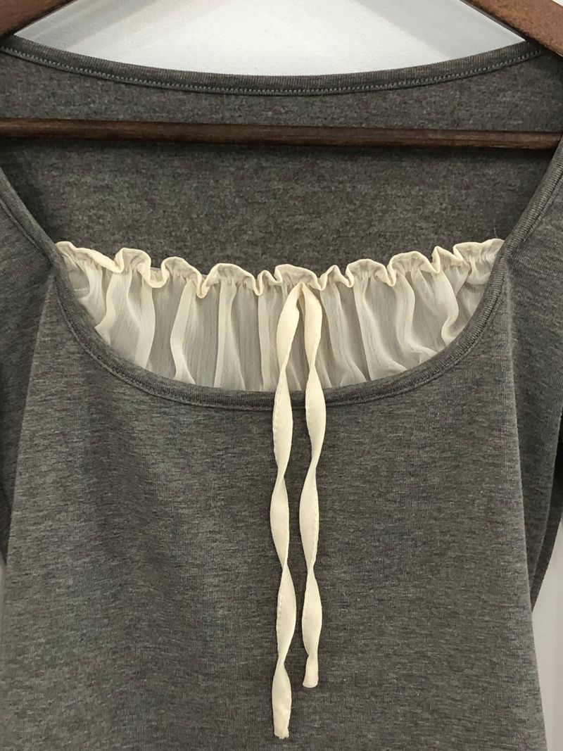 Gray Frill Mix Knit Top