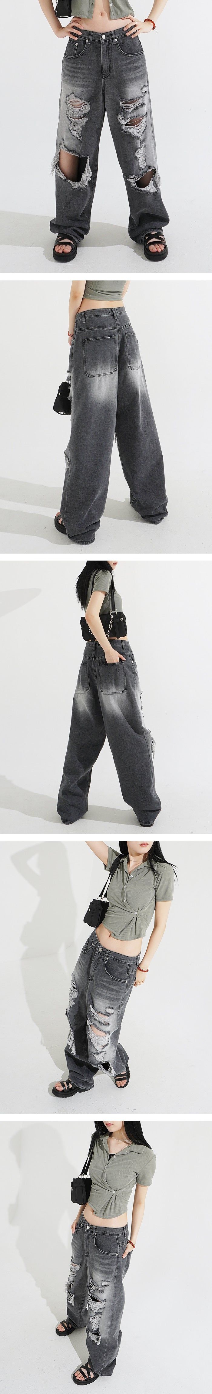Destroyed Wide Denim Pants