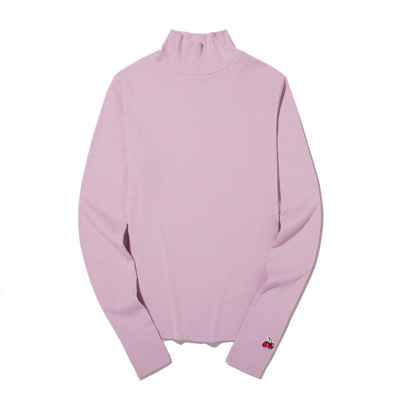 CHERRY BASIC HALF NECK T-SHIRT [PINK]