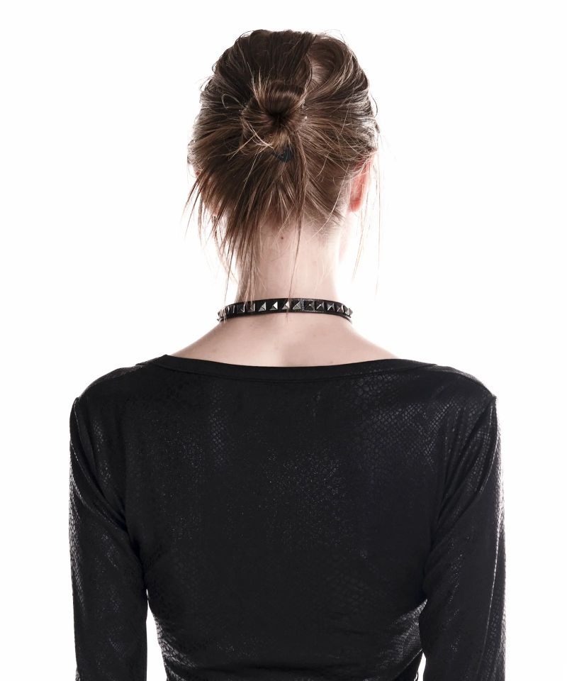 2-WAY STUD LEATHER CHOKER BLACK