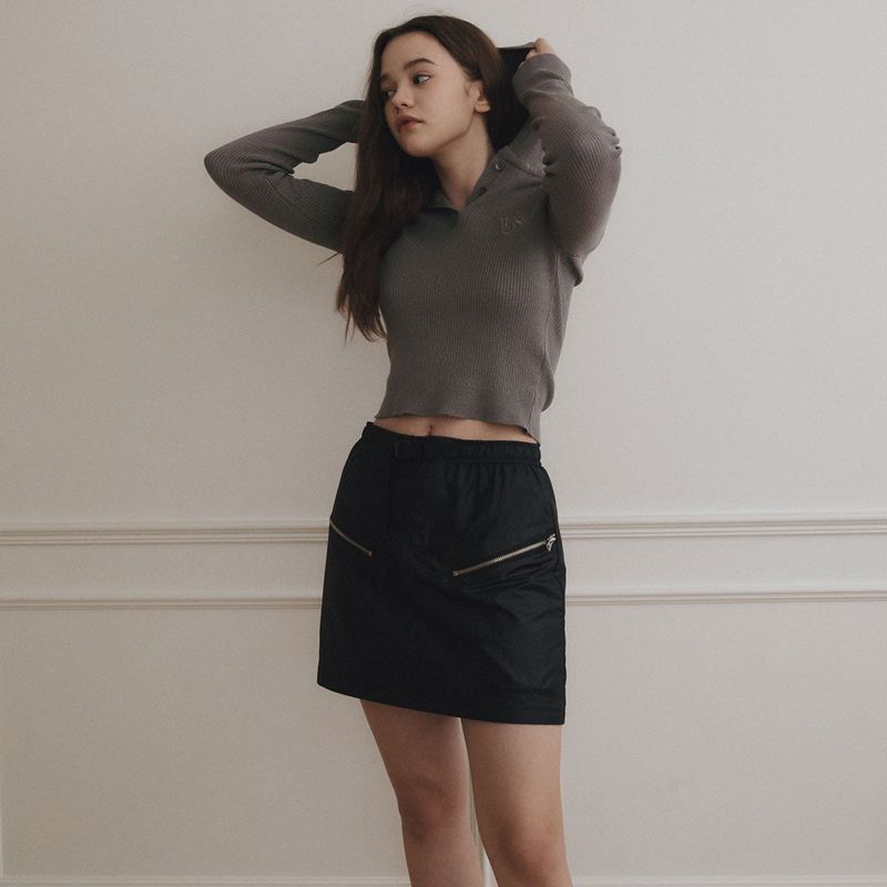 Nylon Zipper mini skirt [2 Color]