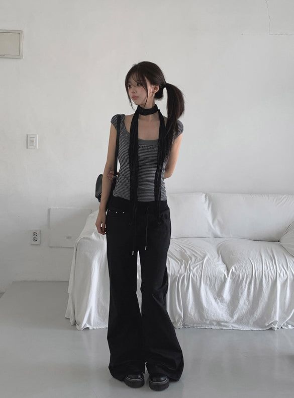 T-Shion Rivet Pocket Banding Bootcut Pants