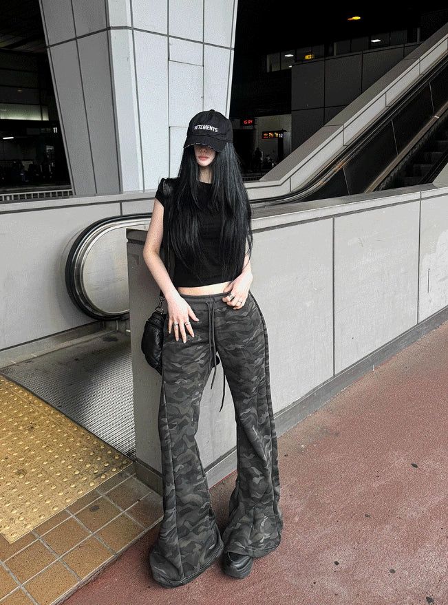 Camo Long Slim Flare Pants