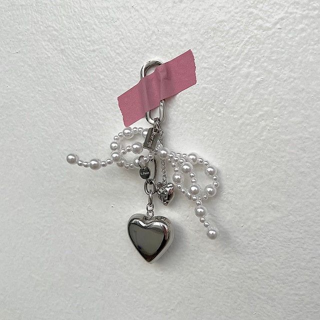 rop Ballet Core Keyring Stainless Steel Titanium Pearl Ribbon Big Heart AirPods Buzz Keyring Keyring