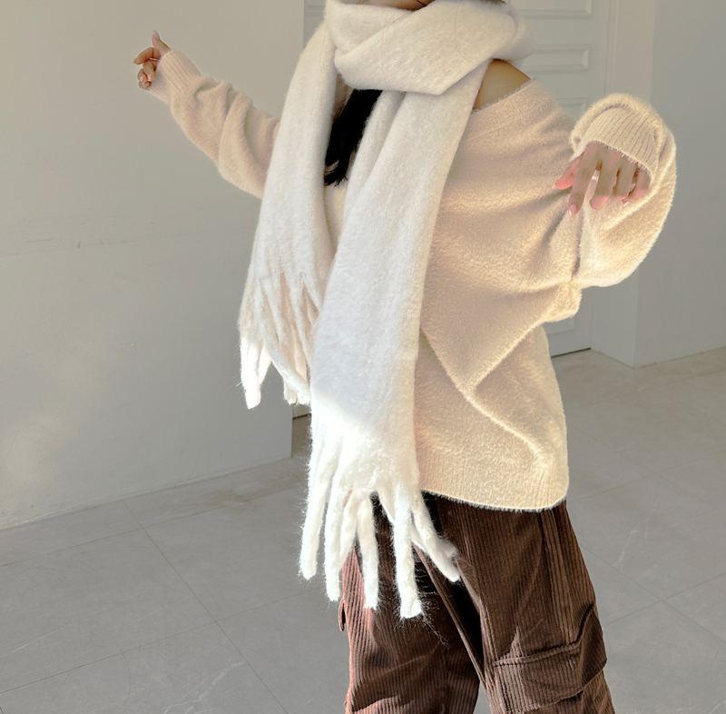 FLUFFY🐑 REGGAE ANGORA-FUR BIG-SIZE OVERSIZED HEATTECH SCARF - 2 COLOR