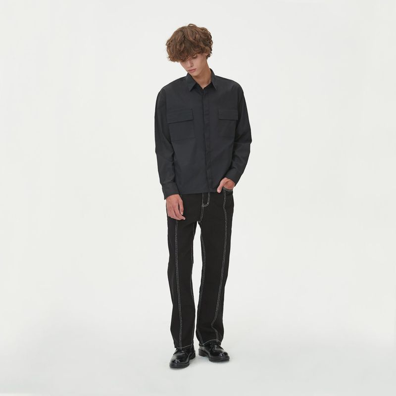 TWO POCKET HIDDEN BUTTONS SHIRTS_BLACK