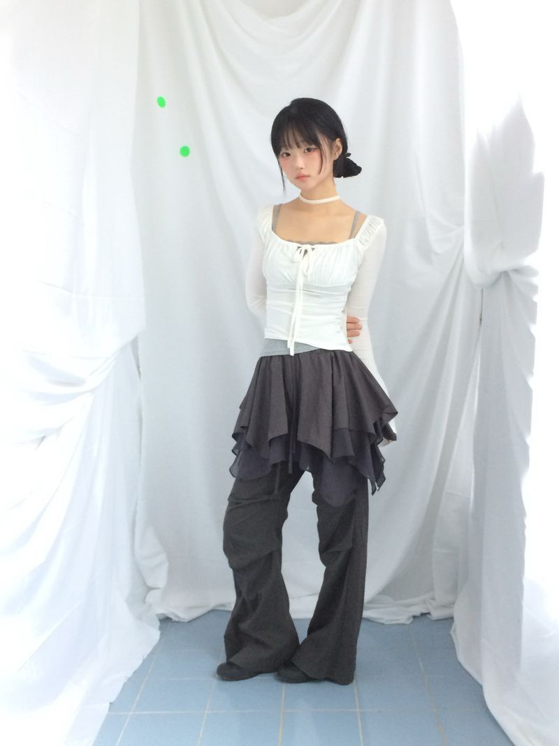 Slim Fit Ribbon Shirring Top