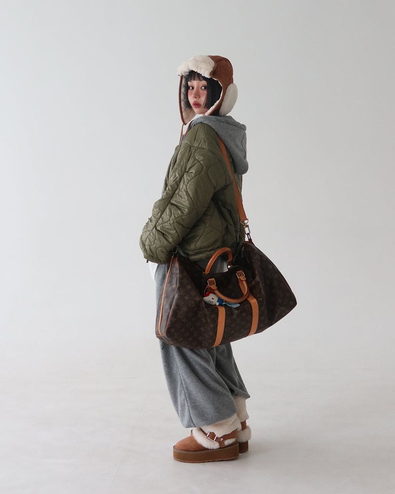 Camel quilting quilted earring truffler hat
