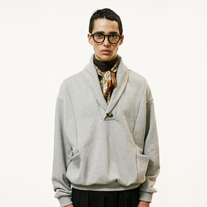 panel pocket shawl collar mtm grey