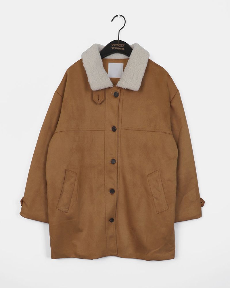 Agil Soft Collar Suede Quilted Midi Coat