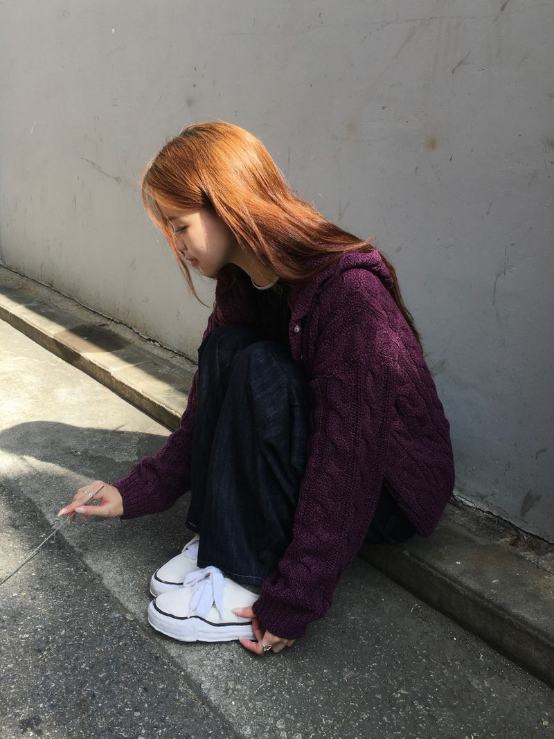 Witty Cable Hooded Knit Cardigan (5c)