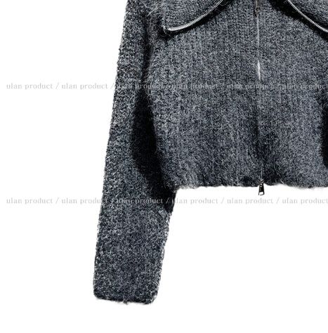 Moria Big Collar Two Way Knit Zip-up