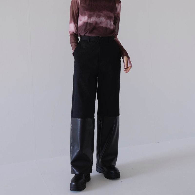 fake leather switching pants