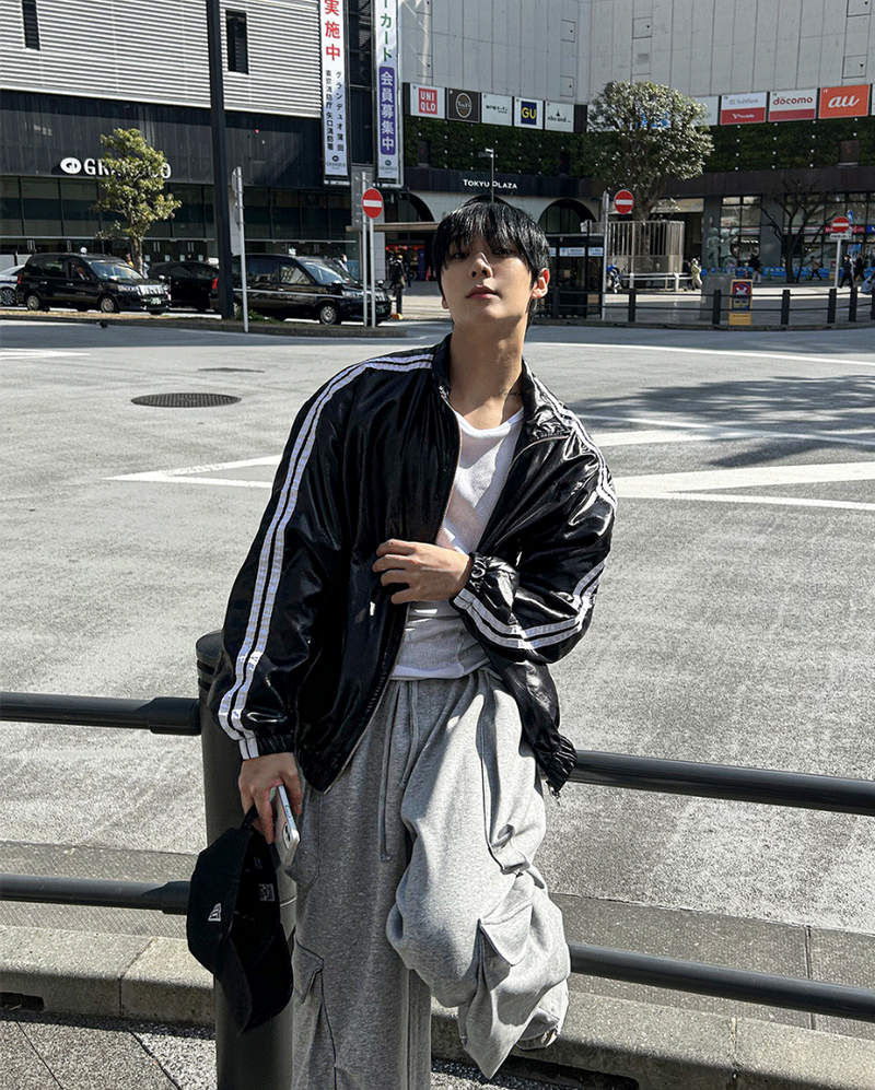 glossy track windbreaker