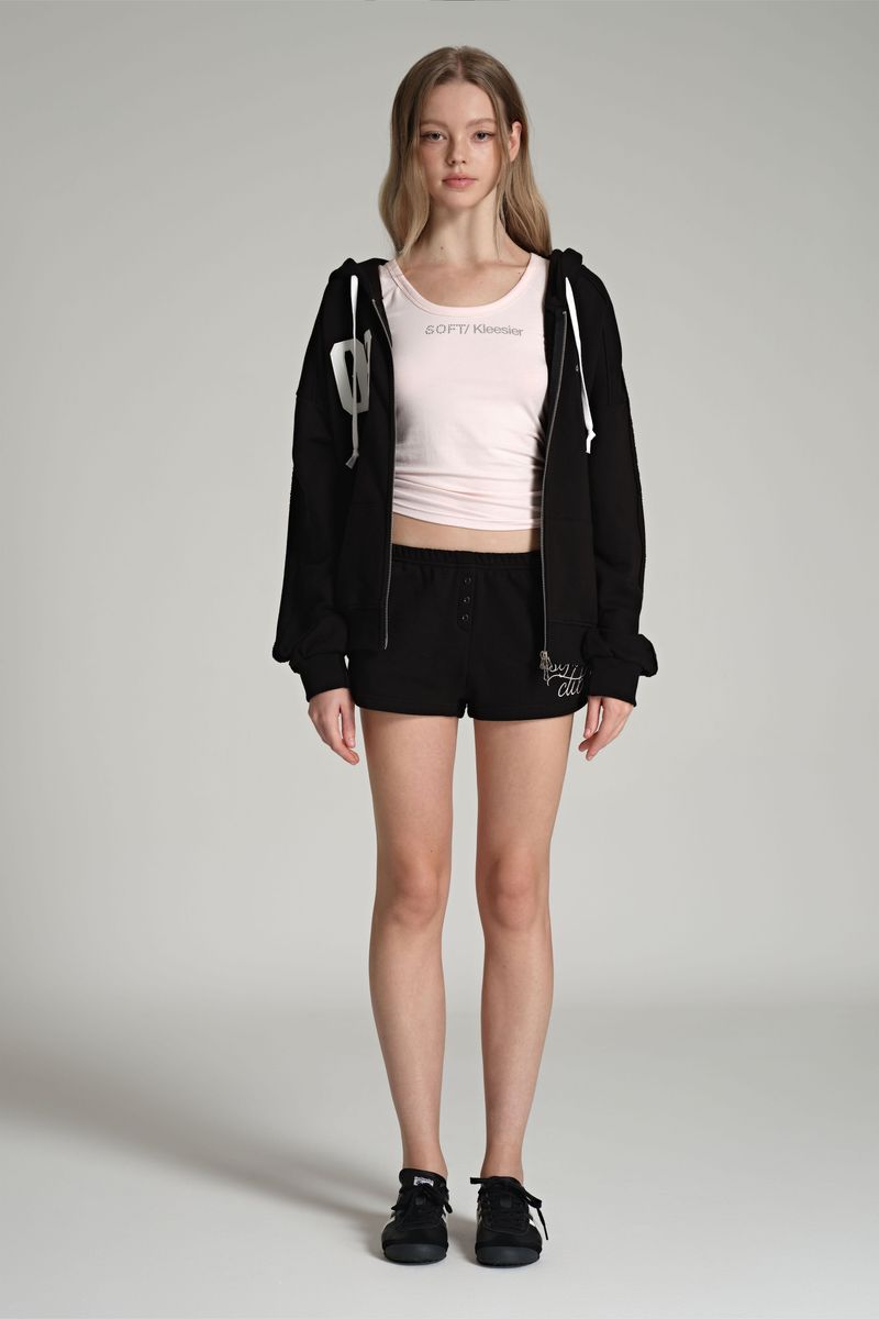 09 Numbering hooded zip-up, Black