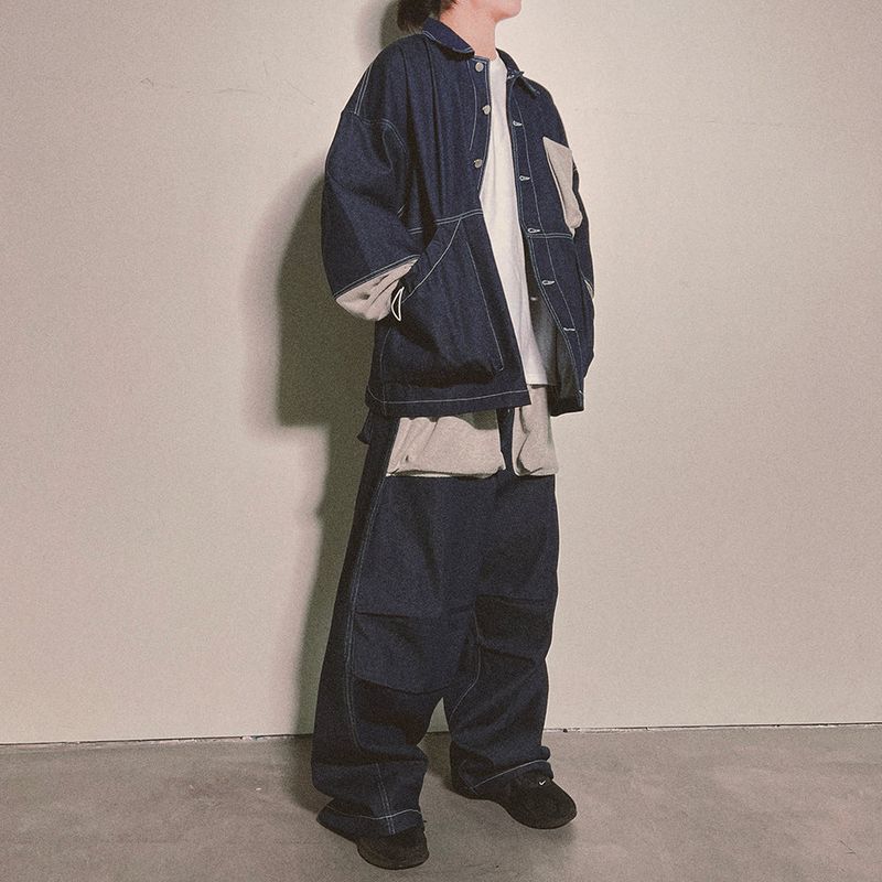 reverse terry pocket denim pants_blue