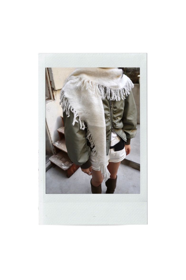 Orb（オーアルビー）の「Fringe triangle shawl muffler（Fashion Accessories）」