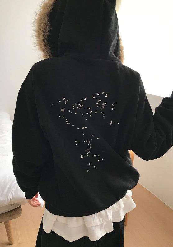 (Lining Brushed) STARRY FUR HOOD ZIP-UP