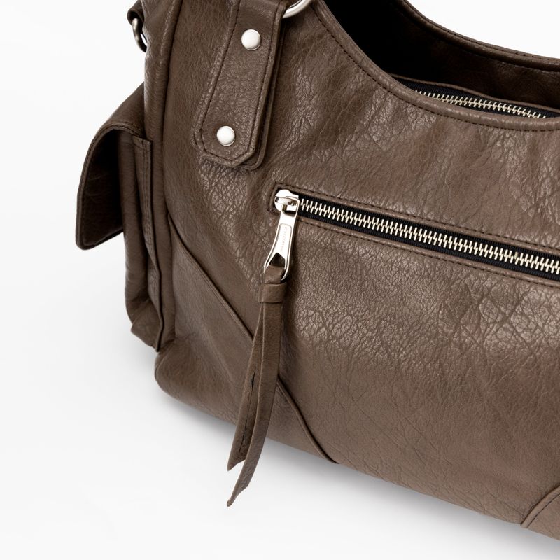 Studded Leather Shoulder Bag (Brown)