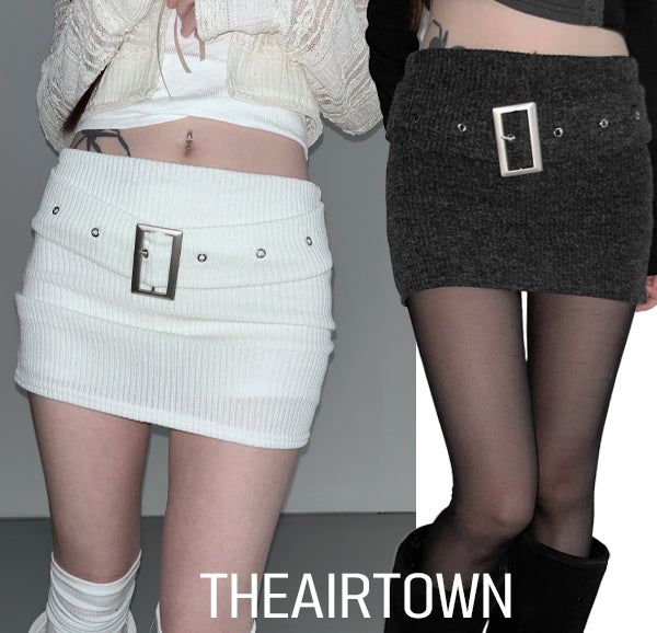 THEAIRTOWN（ザエアータウン）の「cream belt knit skirt(2 color)（Skirts）」