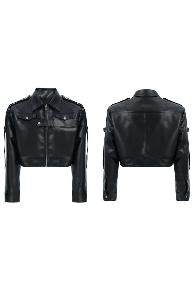 Deconstructed Cropped Leather Biker Jacket
