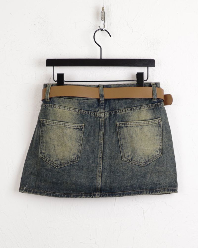 [Belt Set] Konya Y2K Washing Mini Skirt