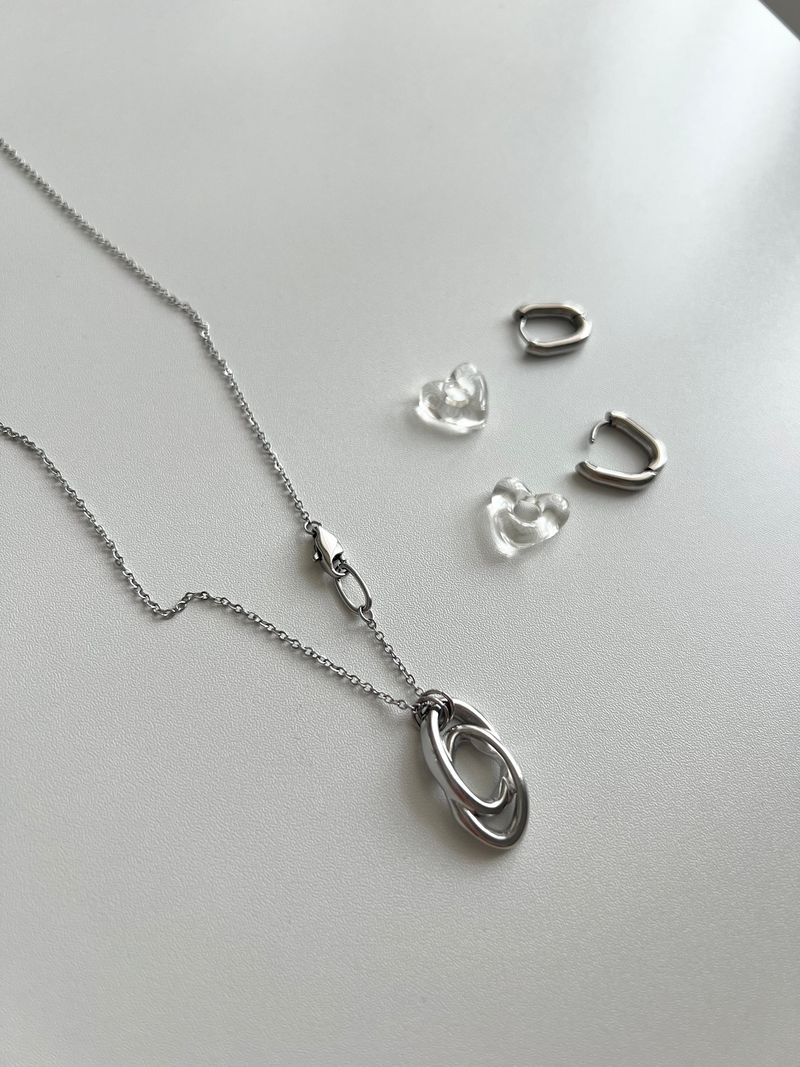 vbb vertical steel long double twin ring layered ball long necklace stainless steel