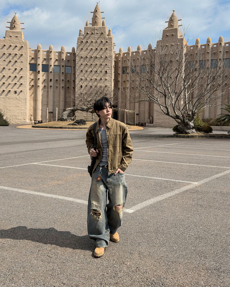 Roy Distressed Wide Denim Pants