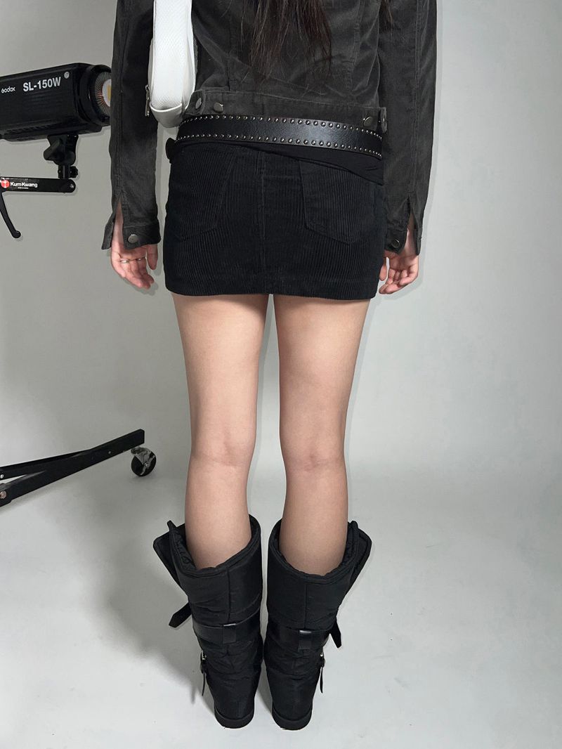 Padded fur belt long-boots (Black)