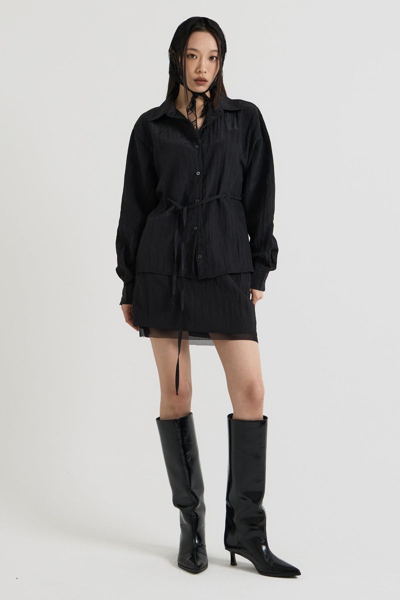 Sheer String Blouse, Black