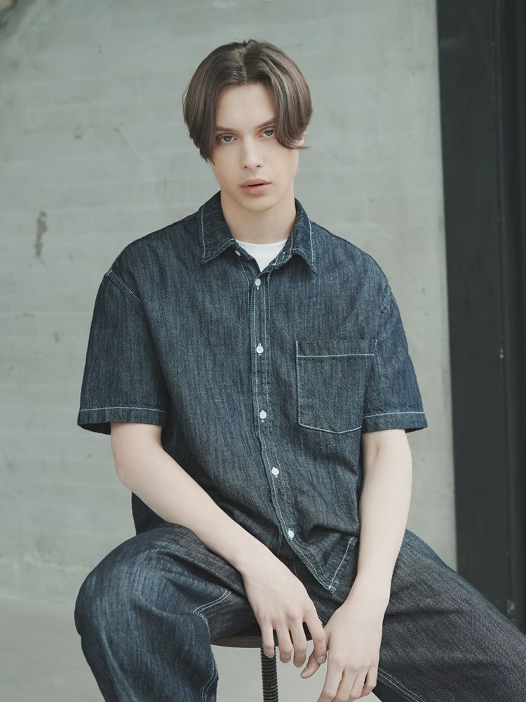 M205 LINEN OVER DENIM SHIRT_DEEP BLUE