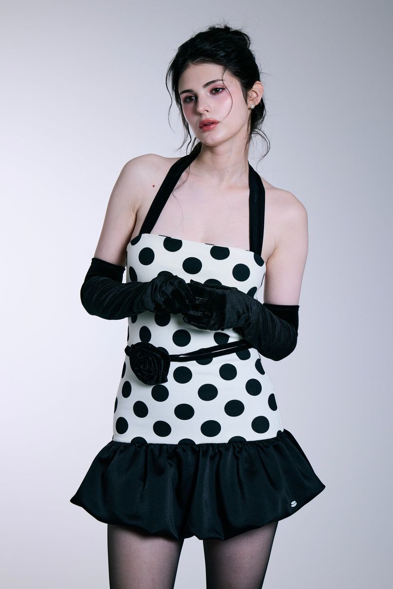 Midnight Bloom Dress (Ivory Dot)