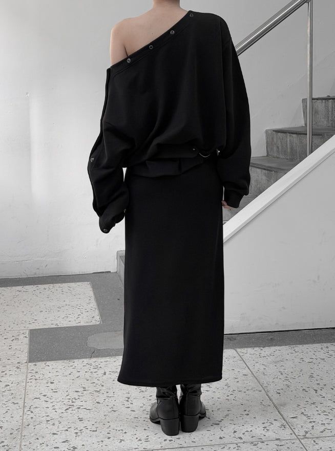 Match Shirring Slit Long Skirt