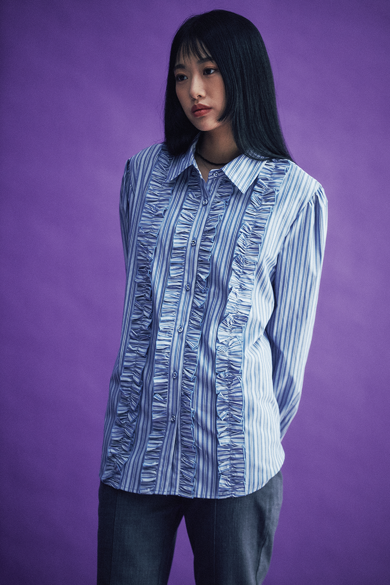 Stripe Frill Blouse (blue)