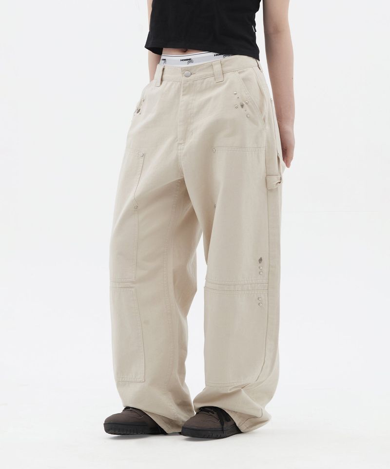 Stud Detail Carpenter Denim Pants_Ivory