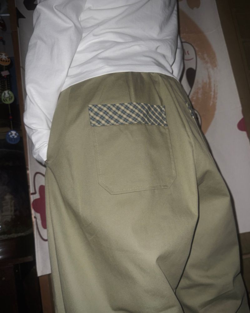 (3color) Check Roll-Up Wide Pintuck Pants