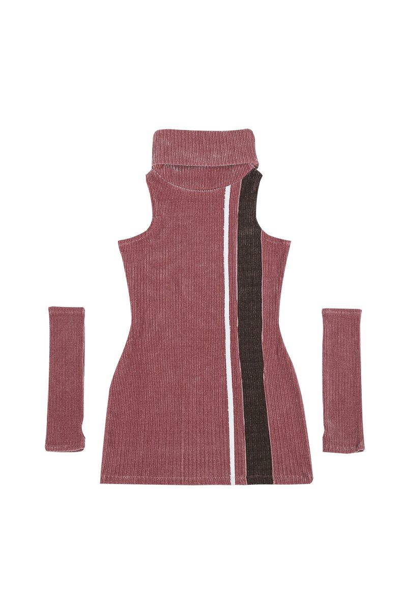 HOLIDAY TURTLENECK DRESS #PINK BROWN