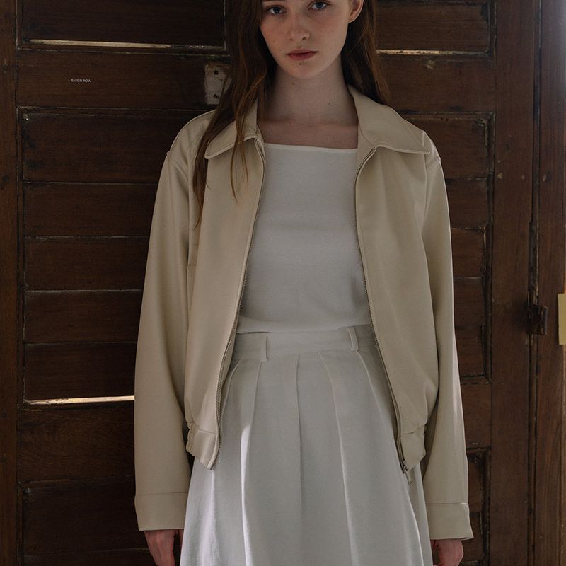 Leather Bomber Jacket - Ivory